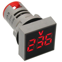 Kontrolka LED Voltomierz czerwon 22mm 60-500VAC kwadrat miernik napięcia