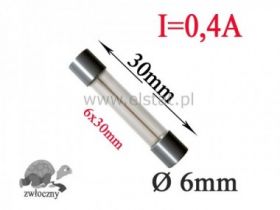 0,4A bezp. powolny szklany 6,3x32mm