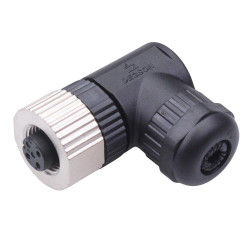 3 Way M12 Right Angle Female Industrial Circular Connector IP67 4A 250V