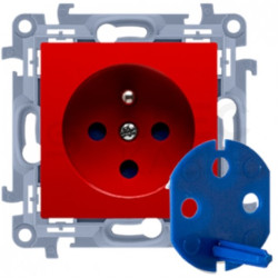 Simon 10 Gniazdo zasilające DATA 230V 16A [2P+Z] czerwone z blokadą