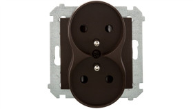 Simon 54 Nature Gniazdo Podwójne Z/U Z Przesłonami Brąz Mat Dgz2mzn.01/46