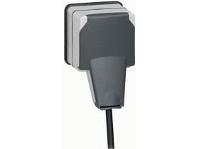 PLEXO66 Gniazdo pojedyncze z uziemieniem z klapką (komplet) szary 090465 LEGRAND