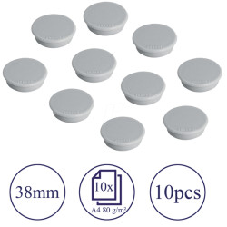 HM38 12 Magnets, 38 mm, grey, 10 pieces