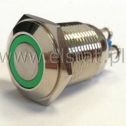 Przycisk stabilny16mm płaski LED ziel.12V -śrubki