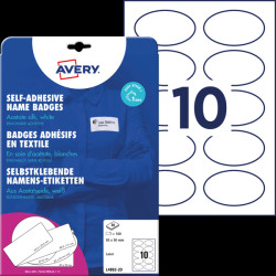 L4882-20 Name labels, acetate silk, oval, 85 x 50 mm, 200 pieces, white