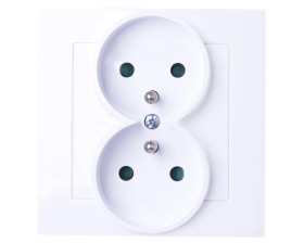 AS Gniazdo podwójne z/u z przesłonami białe GP-2GZP/00