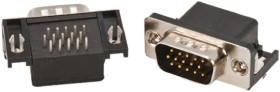 Złącze D-Sub 15-pinowe Męski Kąt Proste Przewlekany raster 2.29mm Złoto na niklu