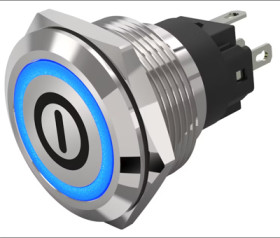 Vandal-proof pushbutton switch, silver, illuminated  (blue), mounting Ø 22 mm, IP65/IP67, 82-6151.2123.B001