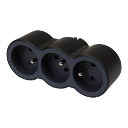 HELMO Rozgałęźnik 3x2P+Z frontowe czarny/grafitowy 049434