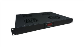 Panel Wentylacyjny 19 1U, 4 Wentylatory, Termostat, Kolor Czarny Sa-F-1U-4-T-C