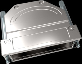 D-Sub connector housing, size: 5 (DD), straight 180°, angled 45°, cable Ø 8 to 16 mm, steel, silver, 1-2308346-6