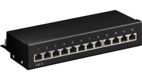 Cat 6 Panel Krosowy Mini/Biurkowy, 12 Portów - Wersja Kolorystyczna Czarny