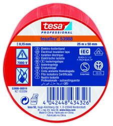 Taśma izolacyjna Czerwony szerokość: 50mm grubość: 150mm długość: 25m Miękki PVC 7000V Tesa