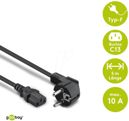 51320 Abgewinkeltes Kaltgeräte-Anschlusskabel, 5 m, Schwarz