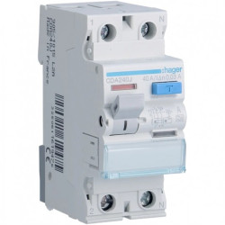 Wyłącznik różnicowoprądowy RCD 1-fazowy 40A 30mA typ A 2-biegunowy 2P (230V / 400V AC) 2-modułowy HAGER