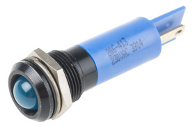 Lampka kontrolna do montażu panelowego 230V ac, niebieska 12mm LED Czarny RS PRO