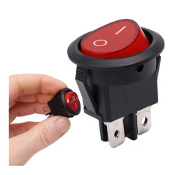 Przełącznik kołyskowy - SMRS201R - 6A/250V - podwójny - okrągły - ON/OFF - czerwony
