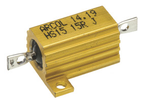 Rezystor do montażu w obudowie 15Ω 15W ±5% Arcol ±100ppm/°C drutowy Osiowe