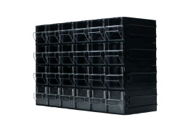 Regał szufladkowy, kolor: Czarny, przezroczysty, materiał: Polistyren, 225mm x 338mm x 133mm, RS PRO