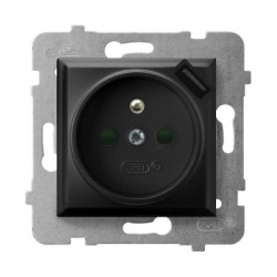 ARIA Gniazdo pojedyncze z uziemieniem z przesłonami torów prądowych z ładowarką USB czarny metalik GP-1UZPUSB/m/33