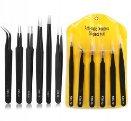 ZESTAW METALOWYCH PĘSET ESD PINCETA PĘSETY 6 SZT