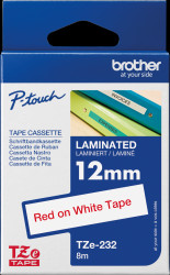 TZE-232 laminated writing tape, red on white, 12 mm