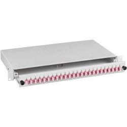 FO splice box, 24 x 50/125 OM4, 12 x LC duplex, (W x H x D) 483 x 44.5 x 244 mm, gray, BA71901.24OM4