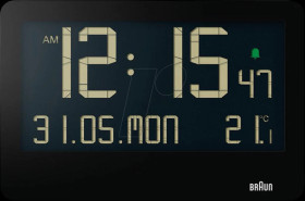 BC14 Digital quartz wall clock, stand, date, temperature, black