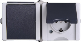 Kopp 139456006 1 szt. Osprzęt elektroinstalacyjny do pomieszczeń wilgotnych Komplet Przełącznik/Gniazdo proAQA szary 1 s
