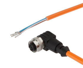 Kabel konfekcjonowany jednostrony złącze M12 żeńskie 4-pinowe kątowe wolny koniec przewodu 4x0,34mm² 5m TPU IP67 250V VK50R321