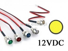 Kontrolka LED 5mm 12VDC+ przew. wklęsła żółta