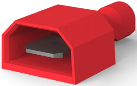 Insulated flat plug sleeve, 6.35 x 0.81 mm, 0.32 to 0.82 mm², AWG 22 to 18, brass, tin-plated, red, 2-521055-2