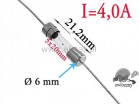 4,0A bezpiecznik szklany wolny; 5x20mm osiowy 2szt