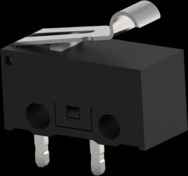 Miniature snap-action switche, PCB connection, roller hinge lever, 0.39 N, 3 A/125 VAC, 1.5 A/250 VAC, 2351449-6