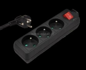 Przedłużacz 3GN 1,5m + 0 + przełącznik czarny