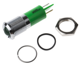 Lampka kontrolna do montażu panelowego 110V ac, zielona 14mm LED Chrom Faston, oczko lutownicze RS PRO