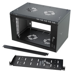 Szafa wisząca 19" 6U, 350mm, drzwi szklane, czarna (zestaw)