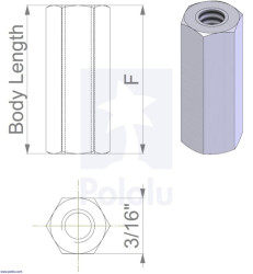 Pololu Aluminum Standoff: 1/8" Length, 2-56 Thread, F-F (4-Pack)
