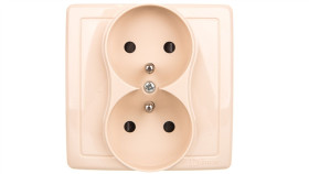 Simon Basic Gniazdo Podwójne Z/U Kompletne Z Przesłonami Beż Bmgz2z/12