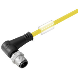 Sensor actuator cable, M12-cable plug, angled to open end, 3 pole, 5 m, PUR, yellow, 4 A, 1093160500