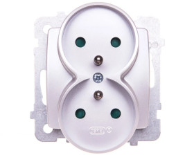 KARO Gniazdo podwójne z/u z przesłonami srebrny perłowy GP-2SRZP/m/43