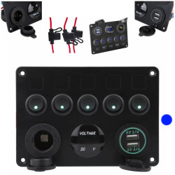 PANEL PRZEŁĄCZNIKÓW DO SAMOCHODU ładowarka USB woltomierz zapalniczka BLUE