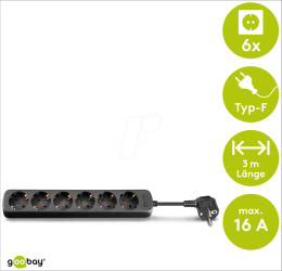 96050 Steckdosenleiste 6-fach, 3 m, Schwarz