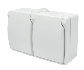 Gniazdo podwójne z uziemieniem natynkowe z klapką Aqua Plus IP44 białe 40225