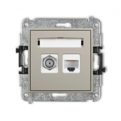 MINI Mechanizm gniazda antenowego poj. typu F (SAT) + gniazda komp. poj. 1xRJ45, kat. 6, 8-stykowy taupe 60MGFK-3