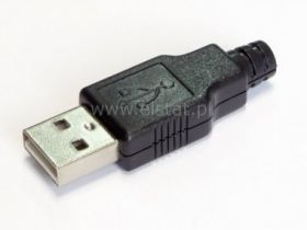 USB Wtyk A na kabel z osłoną czarną zaciskany