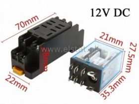 Przekaźnik 2x styk przełączne; 12VDC; z podstawką