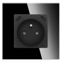 Gniazdko pojedyncze z bolcem, 2x USB-C 20W - watomierz - ZigBee - szklana ramka - czarny - Tawoia Glass