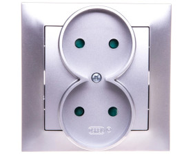 IMPRESJA Gniazdo podwójne b/u z przesłonami srebro GP-2YP/18