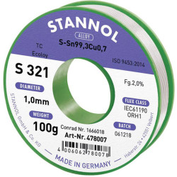 Stannol 631921 S321 Lead-Free Solder 100g 1mm Sn99.3Cu0.7 Reel